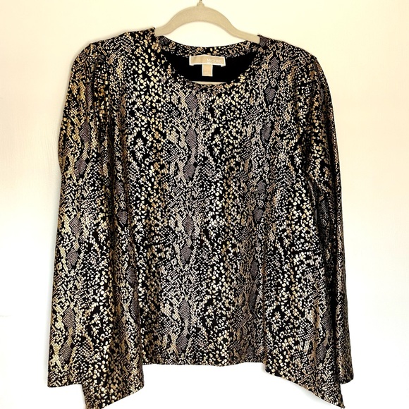 🐍 Michael Michael Kors Gold and Black Snakeskin Top - Size L - Picture 1 of 6